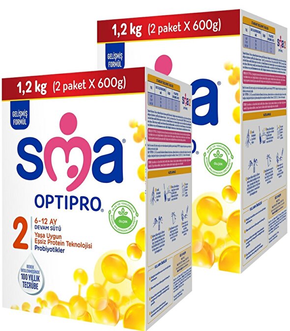 SMA Optipro Probiyotik 2 6-12 Ay Bebek Sütü 1200 gr x 2 Adet