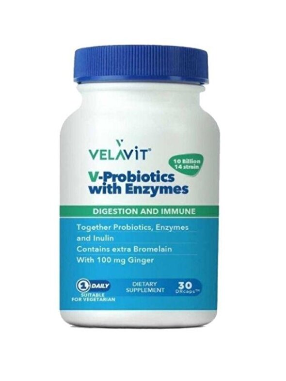 Velavit V-Probiotics Enzymes Takviye Edici Gıda 30 Kapsül