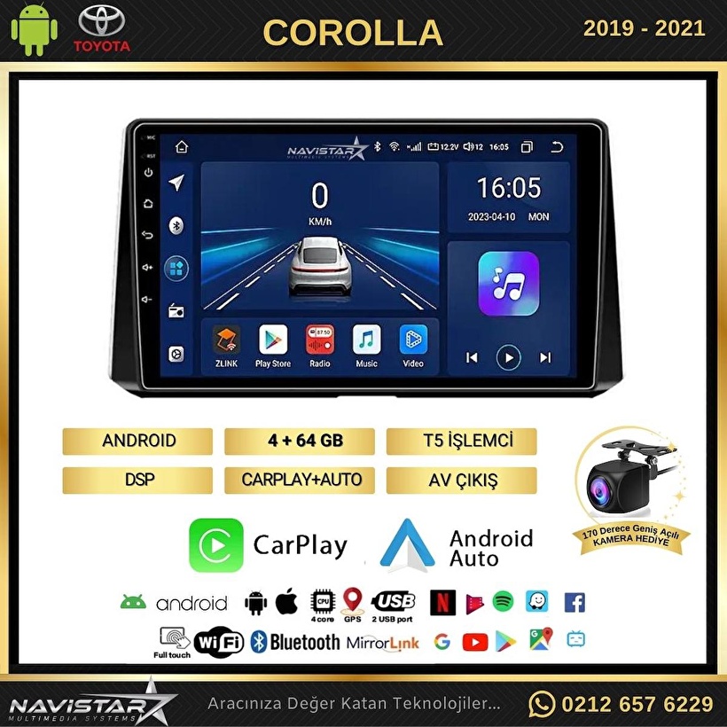 Toyota Corolla 20192021 Model 4GB + 64GB Android 13 Kablosuz Carplay