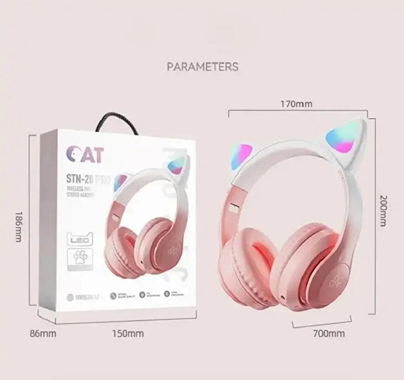 STN-28 PRO Kedi Kulaklı Led Işıklı Katlanabilir Kablosuz Kulaküstü ...
