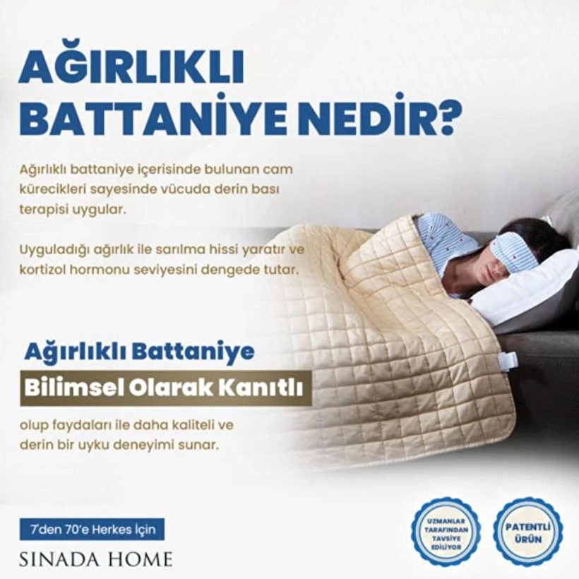 Ağırlıklı Battaniye Çift Kişilik 10 Kg Beyaz 200x220 100 Pamuk